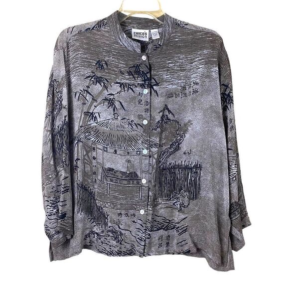 Vintage Chico's Japanese Print Rayon Button Up Blouse RARE - Picture 1 of 10